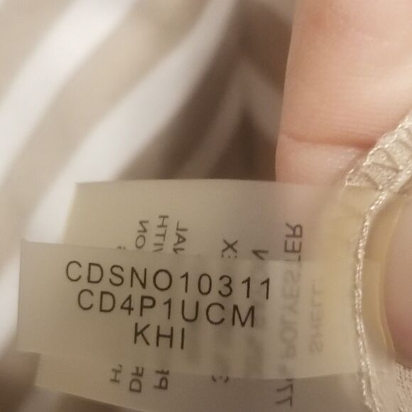 Calvin Klein 10 Dress Knee Length Sleeveless Striped Sheath Beige & White Career - Picture 6 of 8